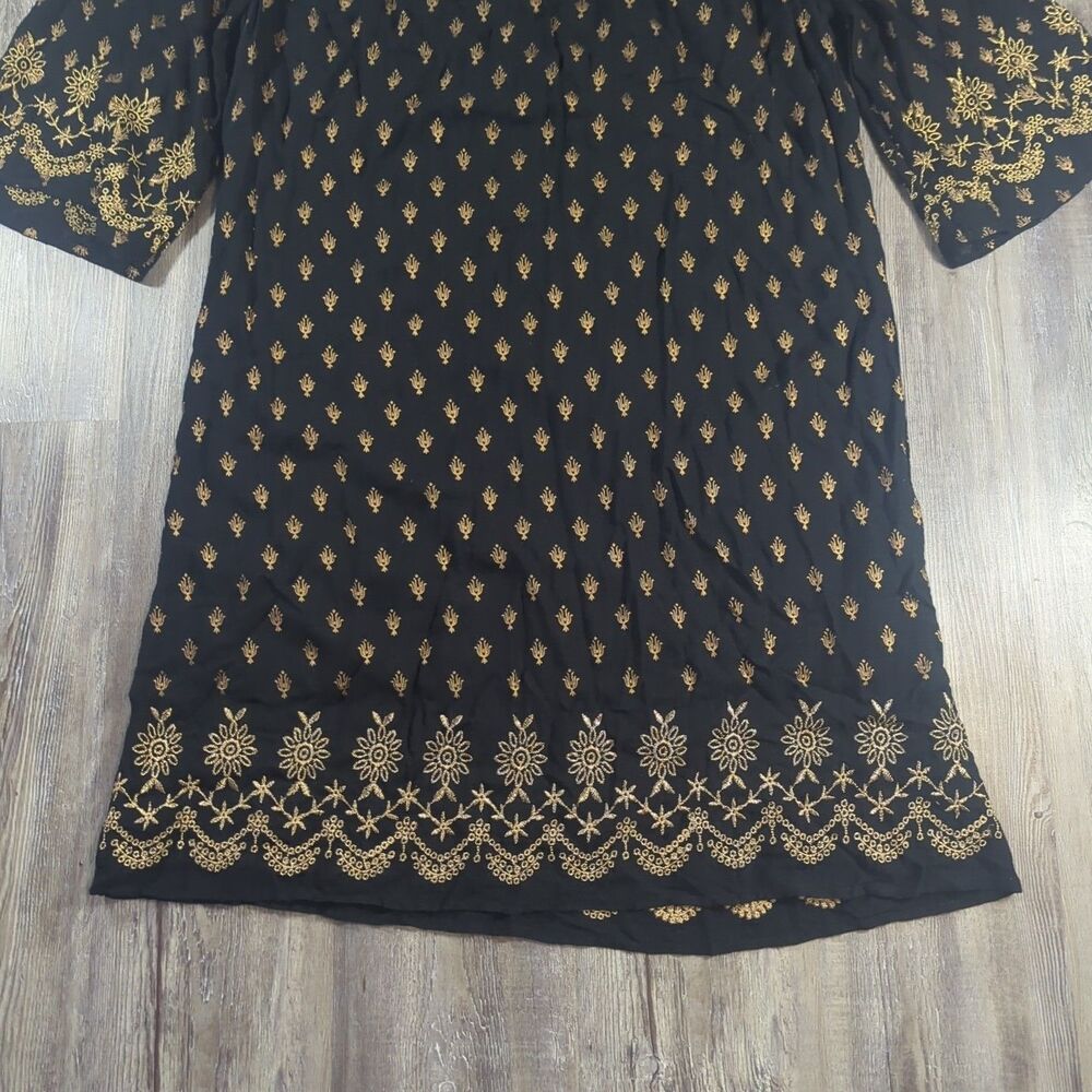 Lapogee Women Size 2X Black and Gold Print Tunic Top Dress Made In India - Picture 8 of 10
